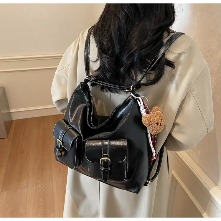 Women's Beige Retro Fashion Shoulder Bag with 2 Pockets — feature 22