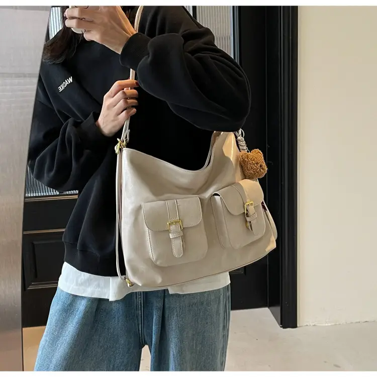 Women's Beige Retro Fashion Shoulder Bag with 2 Pockets — feature 23