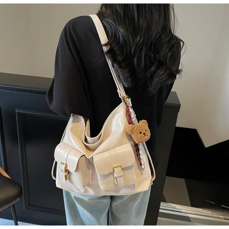 Women's Beige Retro Fashion Shoulder Bag with 2 Pockets — feature 24