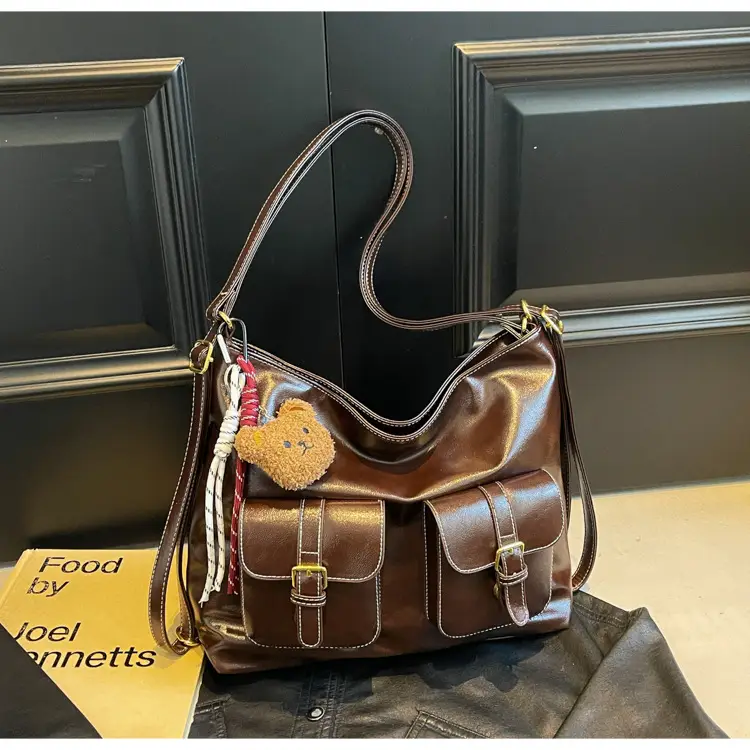 Women's Beige Retro Fashion Shoulder Bag with 2 Pockets — feature 27