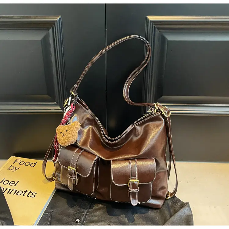 Women's Beige Retro Fashion Shoulder Bag with 2 Pockets — feature 28