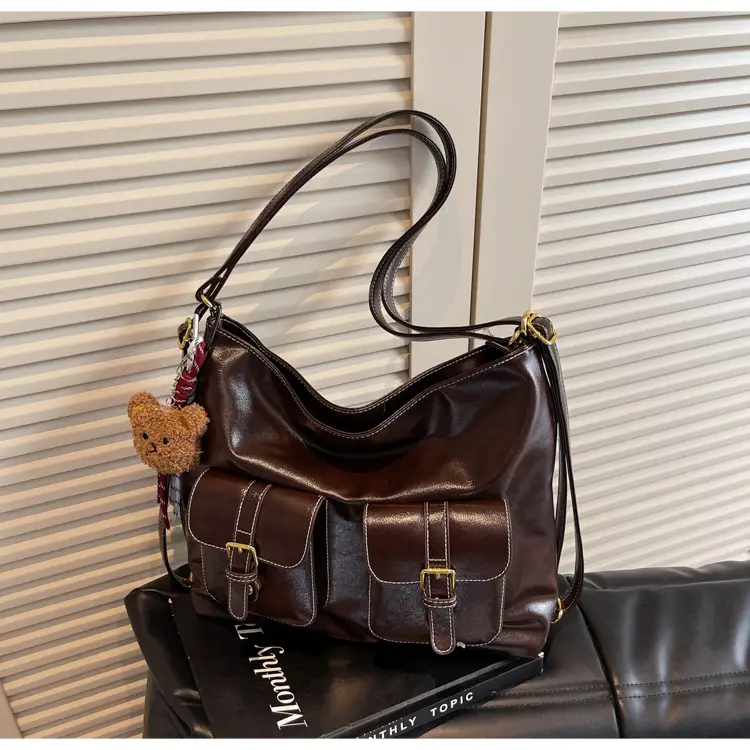 Women's Beige Retro Fashion Shoulder Bag with 2 Pockets — feature 30