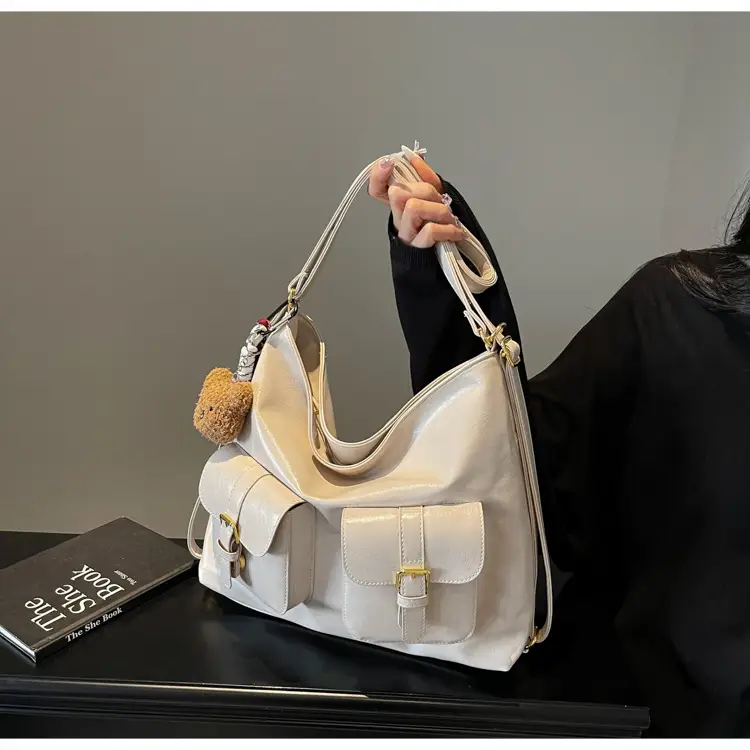 Women's Beige Retro Fashion Shoulder Bag with 2 Pockets — feature 31