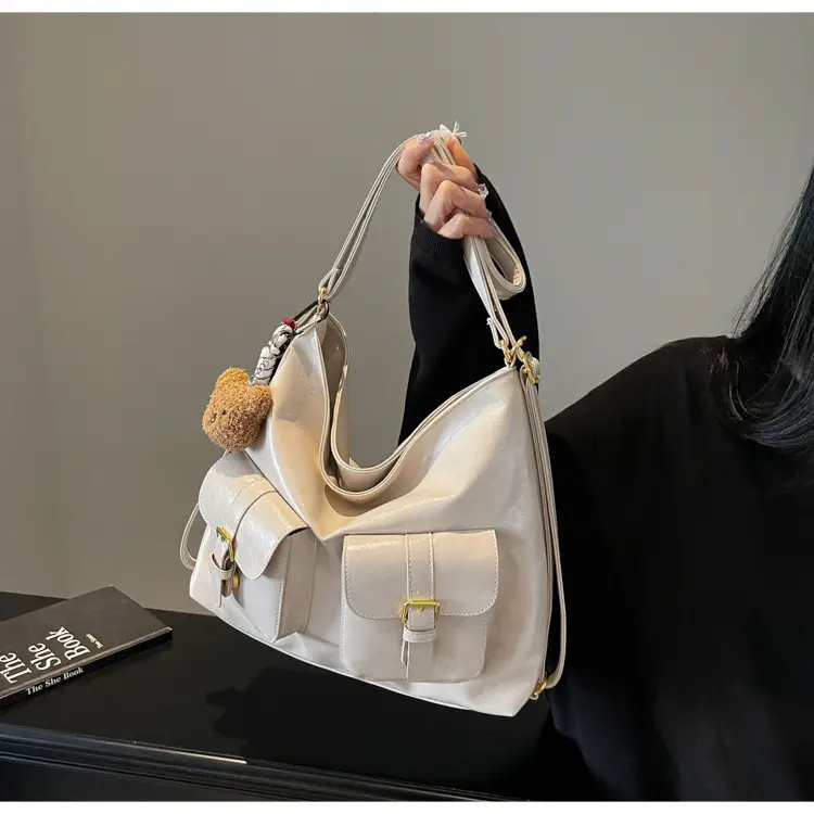 Women's Beige Retro Fashion Shoulder Bag with 2 Pockets — feature 32
