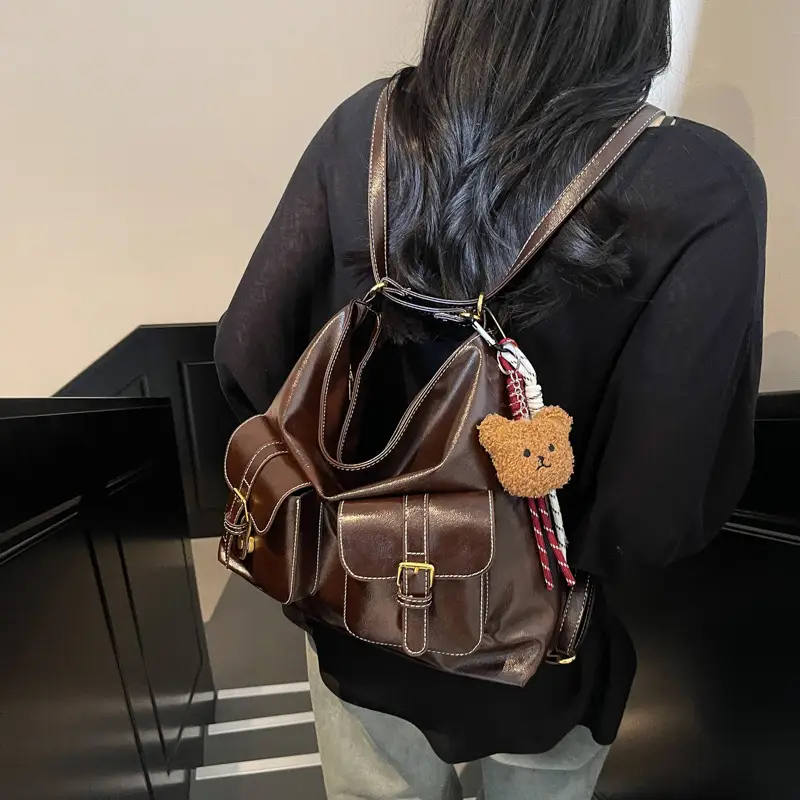 Women's Beige Retro Fashion Shoulder Bag with 2 Pockets