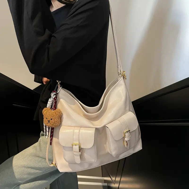 Women's Beige Retro Fashion Shoulder Bag with 2 Pockets