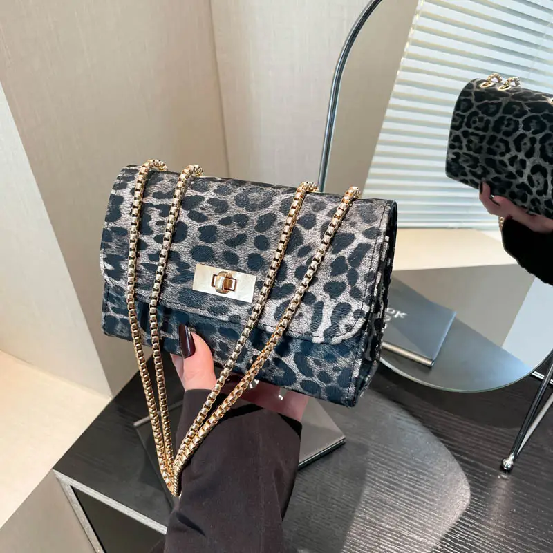 Leopard Print Chain Shoulder Bag Women 2025
