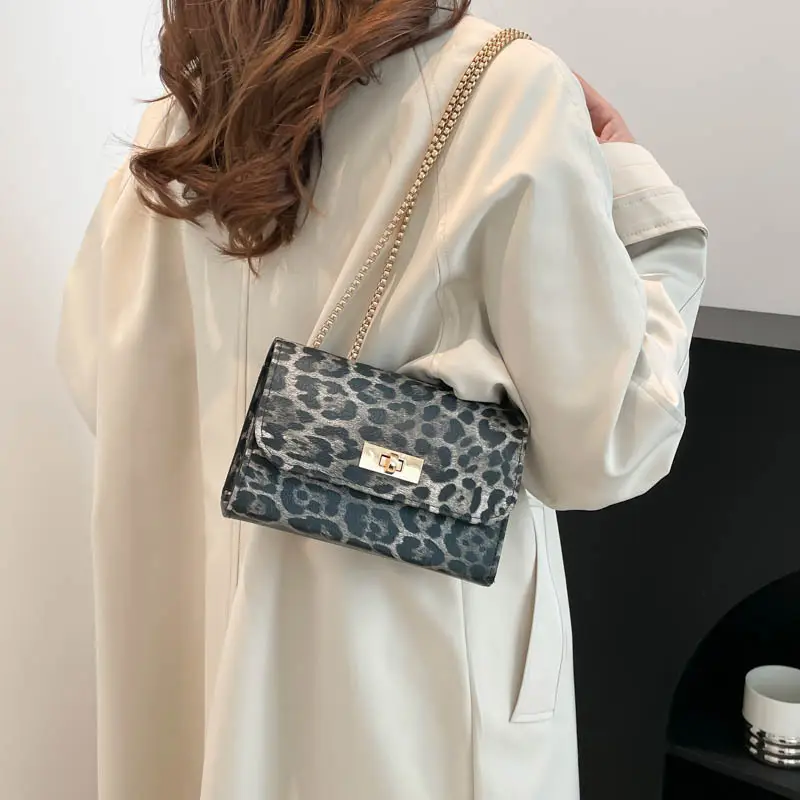 Leopard Print Chain Shoulder Bag Women 2025