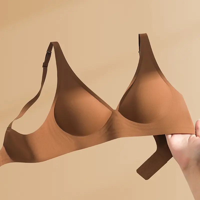 Semi-fixed cup jelly strip soft support no steel ring bra small chest gathered seamless underwear women's Wireless bra
