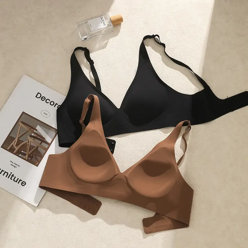 Semi-fixed cup jelly strip soft support no steel ring bra small chest gathered seamless underwear women's Wireless bra