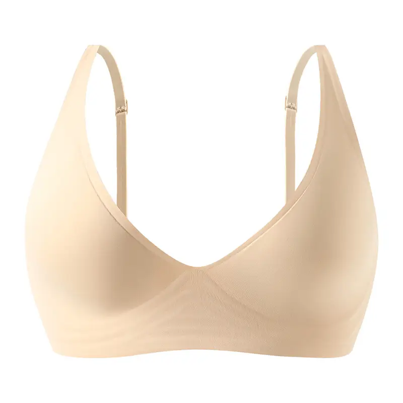 Semi-fixed cup jelly strip soft support no steel ring bra small chest gathered seamless underwear women's Wireless bra