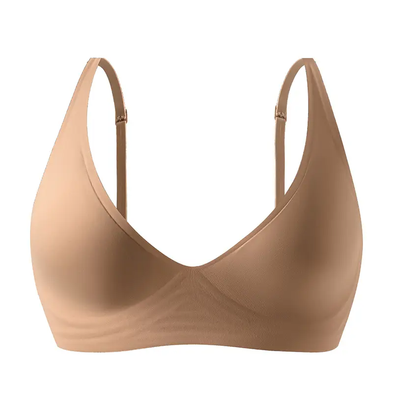 Semi-fixed cup jelly strip soft support no steel ring bra small chest gathered seamless underwear women's Wireless bra