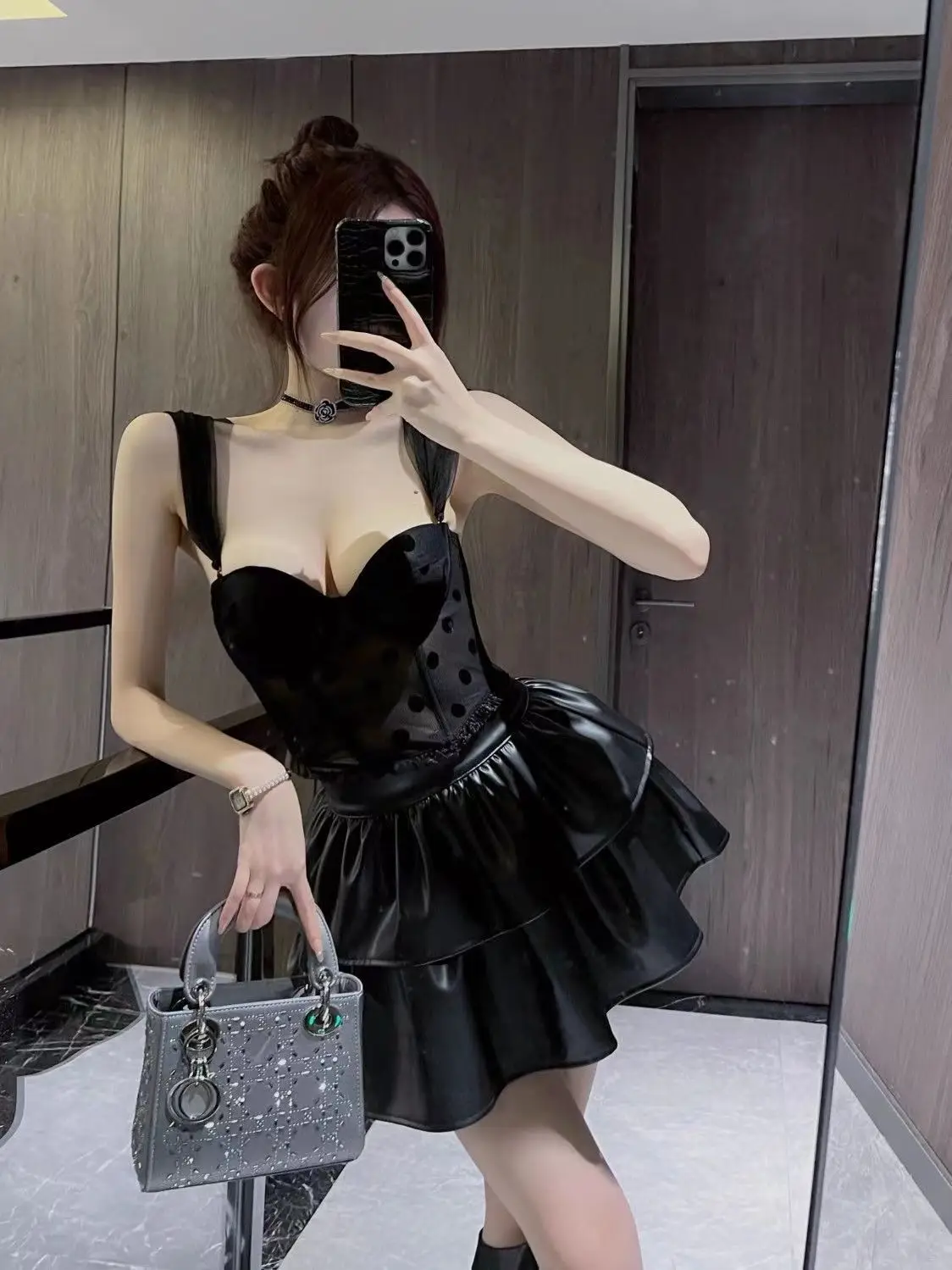 Black Polka Dot Mesh Push Up Bra Vest Style — feature 5