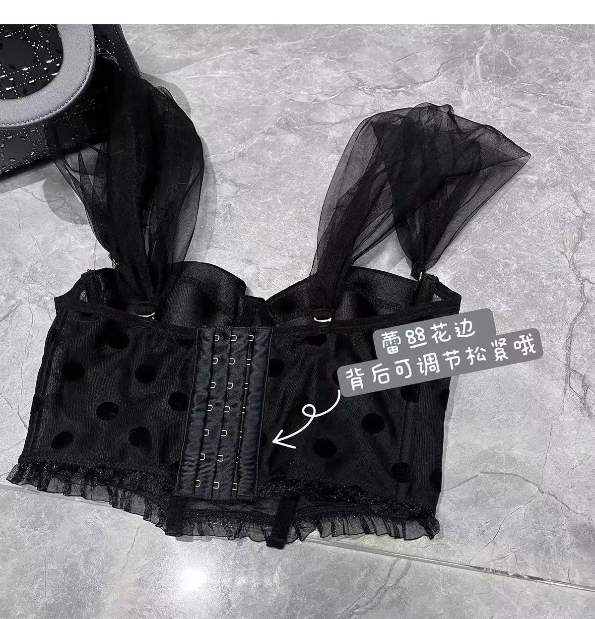 Black Polka Dot Mesh Push Up Bra Vest Style — feature 8