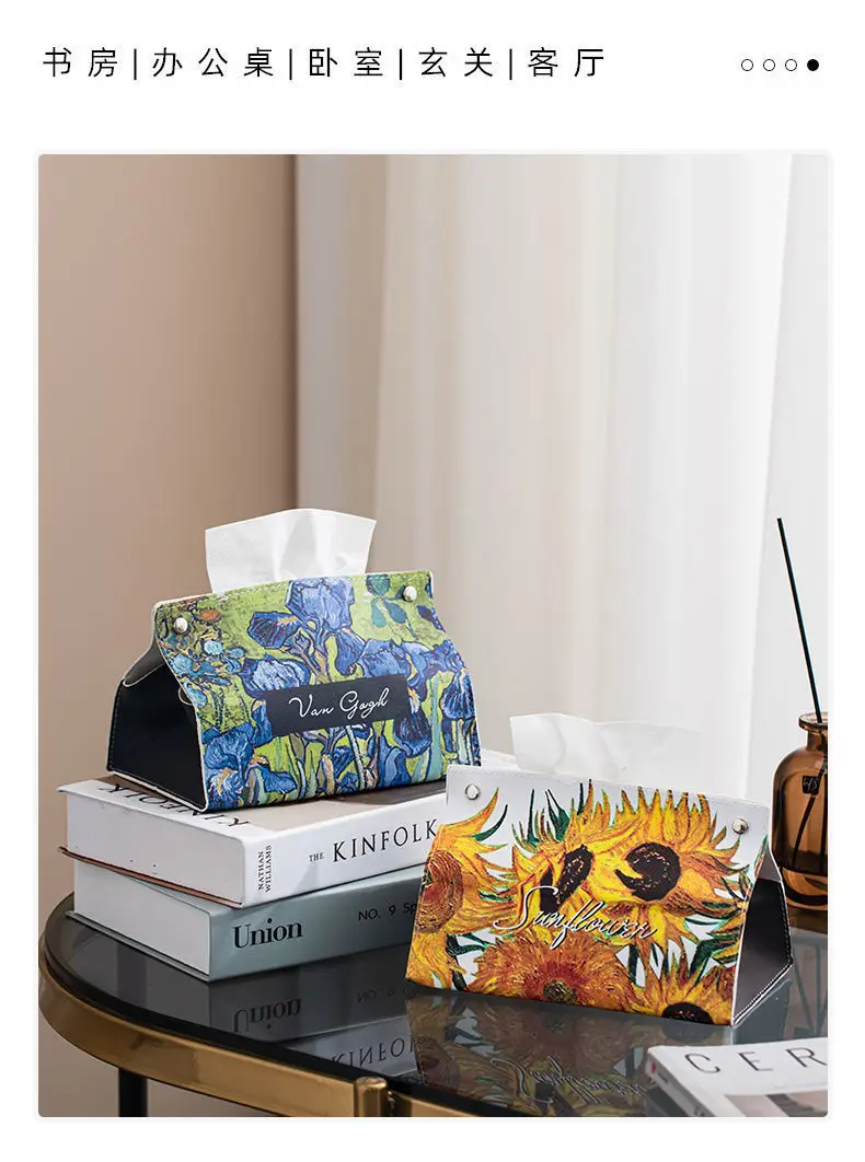 Modern Oil Painting Desktop Paper Box Multifunctional Storage Tissue Box — feature 11