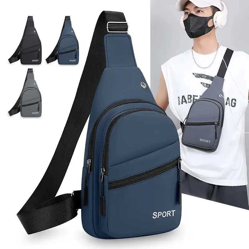 Men's Grey Crossbody Chest Bag Sporty Design - Image 5