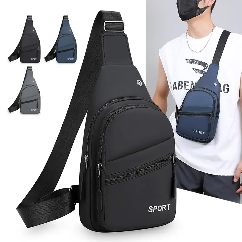 Men's Grey Crossbody Chest Bag Sporty Design - Image 6