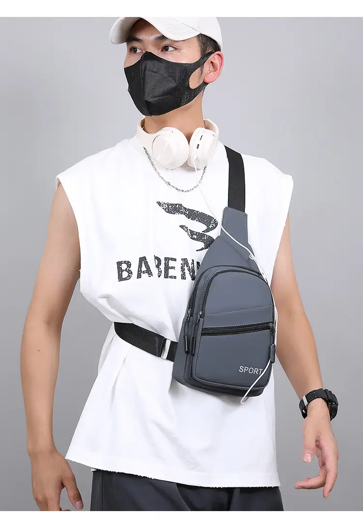Men's Grey Crossbody Chest Bag Sporty Design — feature 10
