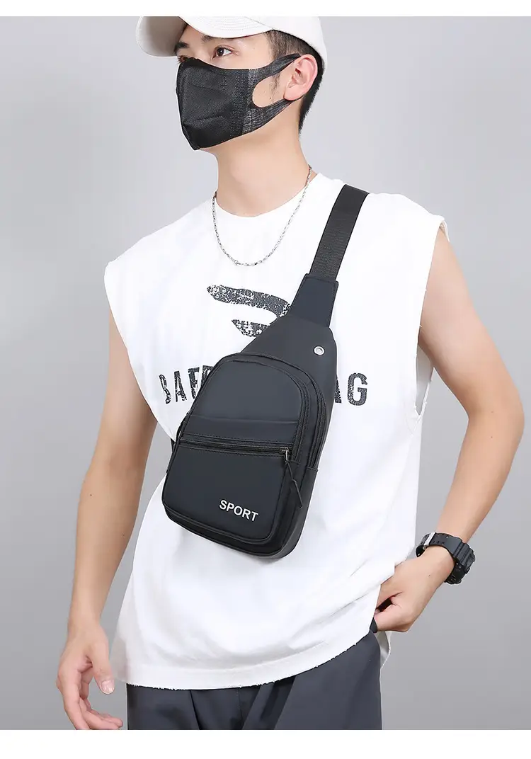 Men's Grey Crossbody Chest Bag Sporty Design — feature 15