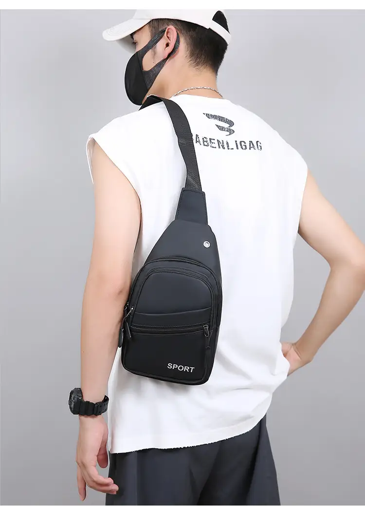 Men's Grey Crossbody Chest Bag Sporty Design — feature 16