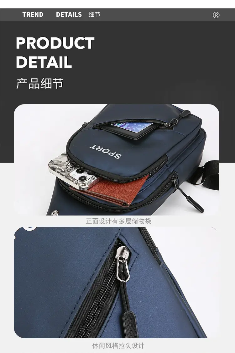 Men's Blue Sports Crossbody Bag with 3 Straps — feature 26