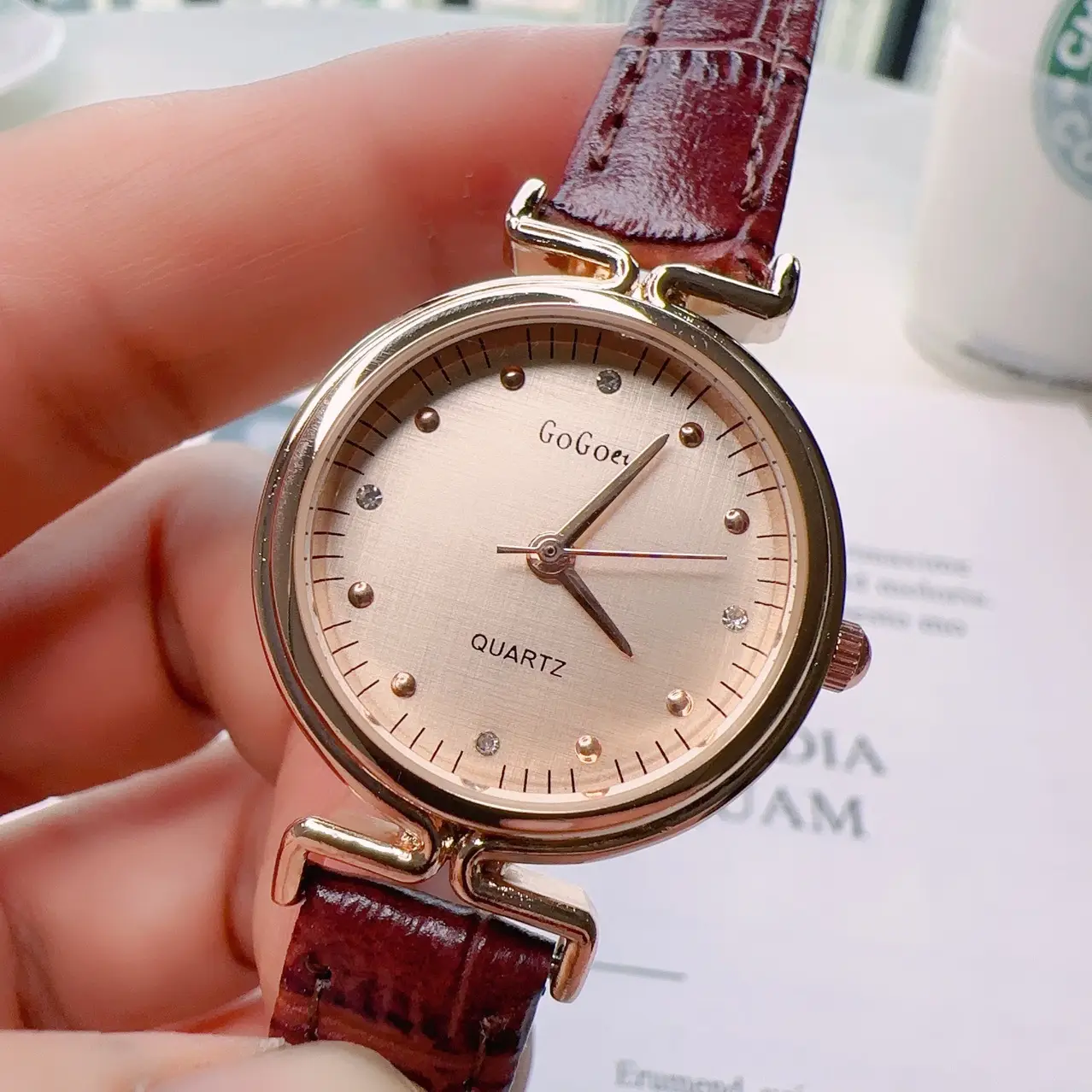 Women's Quartz Watch with Brown Leather Belt - Image 6