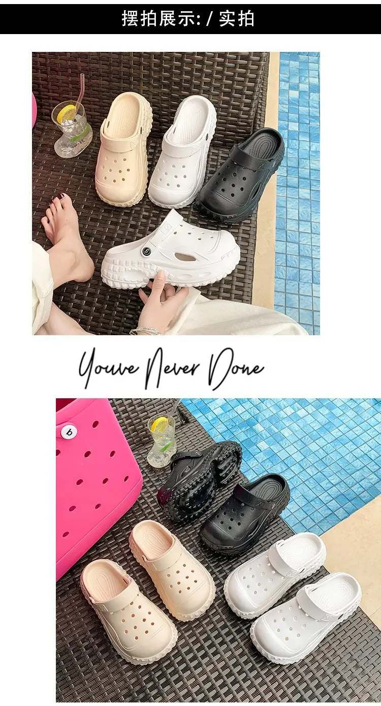 Korean Style Atmospheric Distinctive Two-Wear Sandals and Slippers Women's Spring and Summer Breathable Wet Beach Cave Shoes Non-Slip All-Match — feature 19