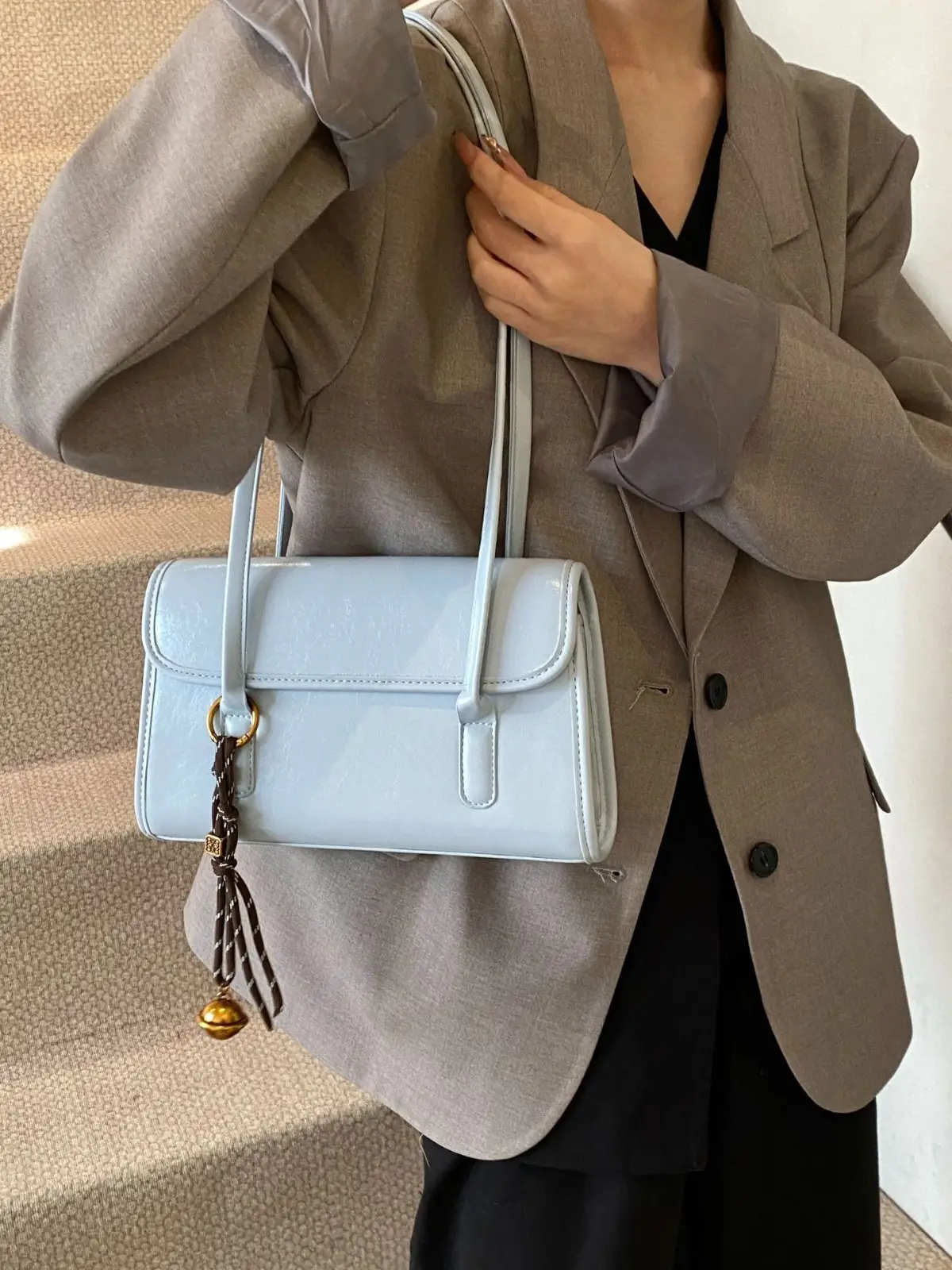 Light Blue Square Shoulder Bag for Women 2024