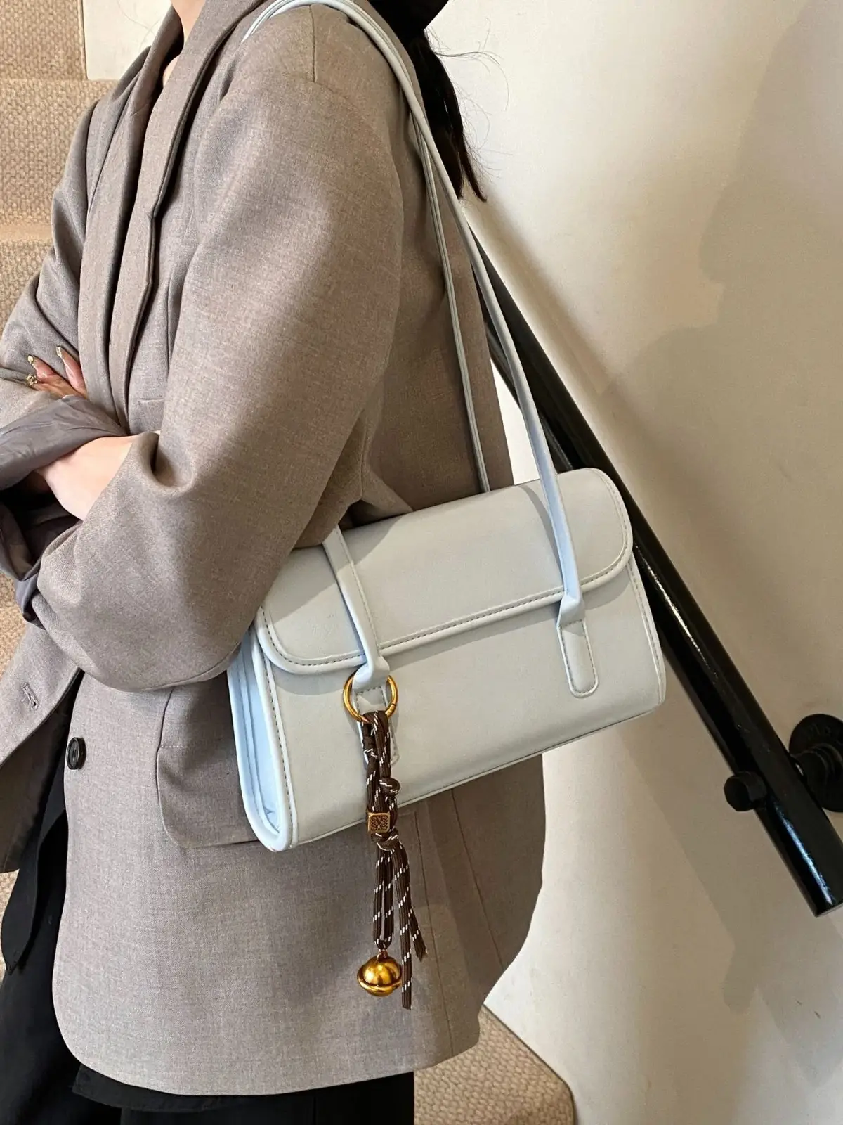Light Blue Square Shoulder Bag for Women 2024