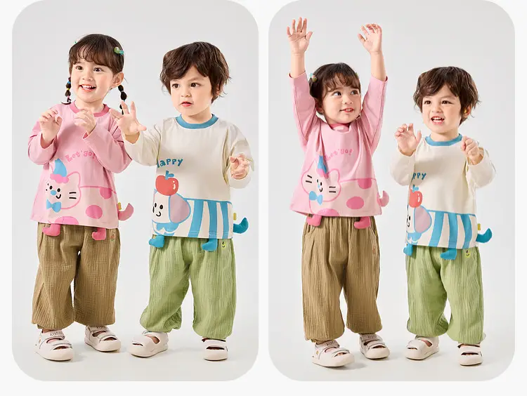 Dudu Baby Pink Long Sleeve T-Shirt with Cat Print — feature 17
