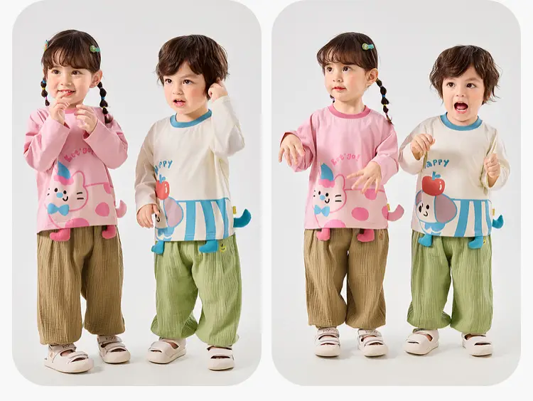 Dudu Baby Pink Long Sleeve T-Shirt with Cat Print — feature 19