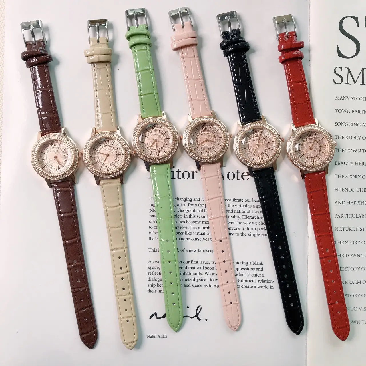 Women's Full Diamond Watch with Beige Belt — feature 6