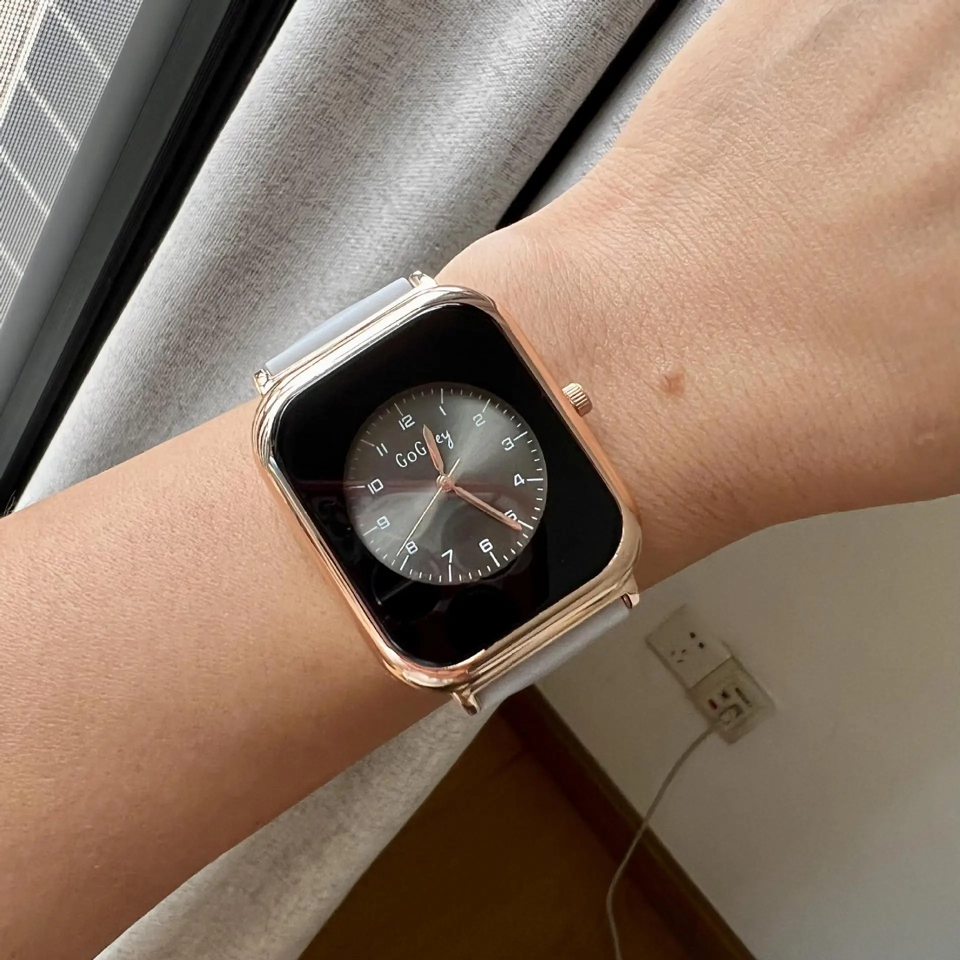 Korean Rose Gold Digital Watch White Strap - Image 4