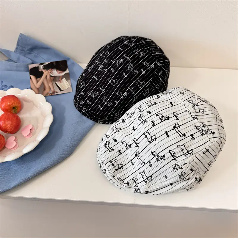 2025 Korean Stripe Duck Cap Women Retro British Pattern