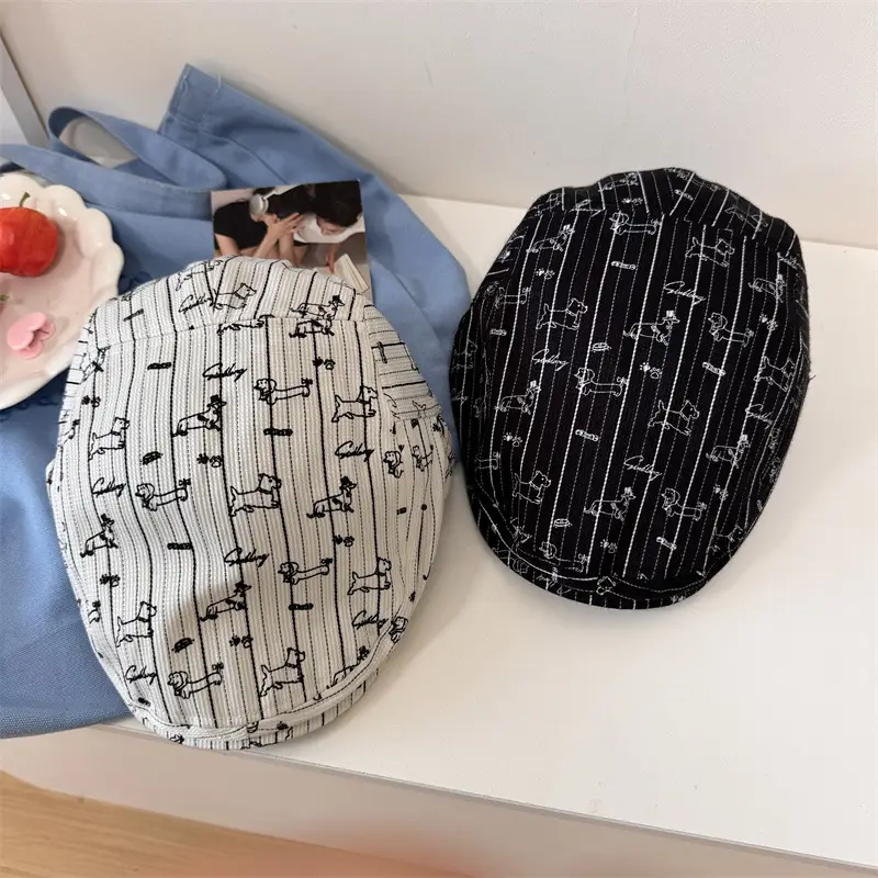 2025 Korean Stripe Duck Cap Women Retro British Pattern