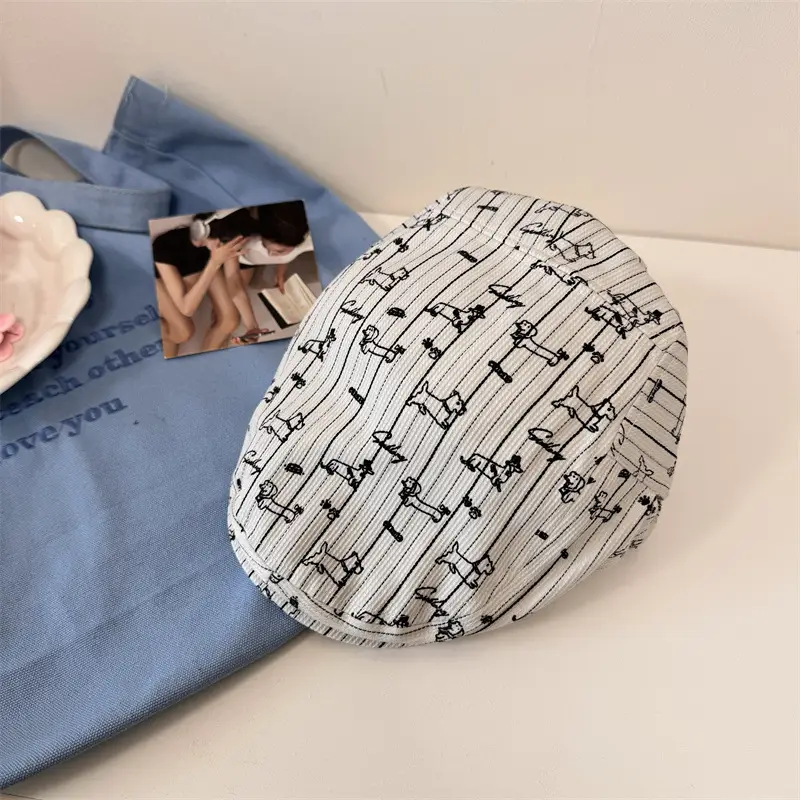 2025 Korean Stripe Duck Cap Women Retro British Pattern