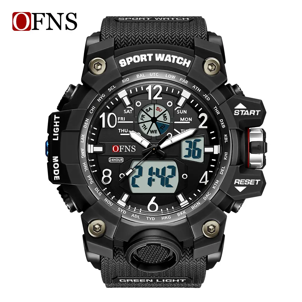 OFNS Sport Watch Double Luminous Green Digital Display