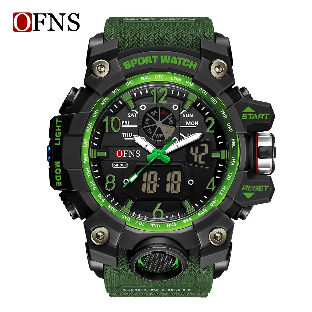 OFNS Sport Watch Double Luminous Green Digital Display