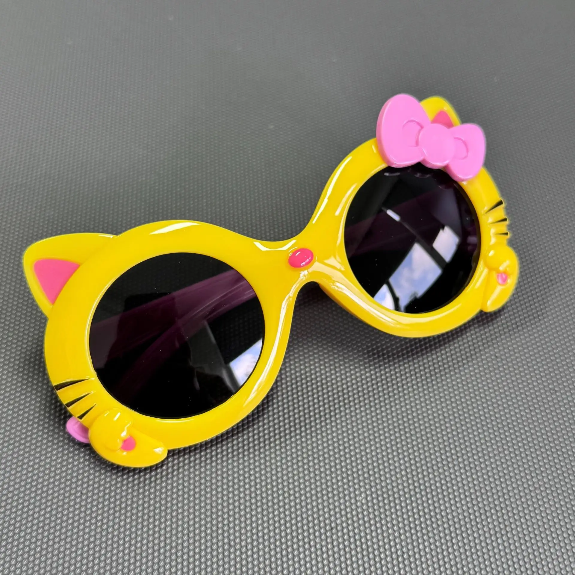 New Silicone Cat Sunglasses for Kids Purple Blue Bow - Image 3