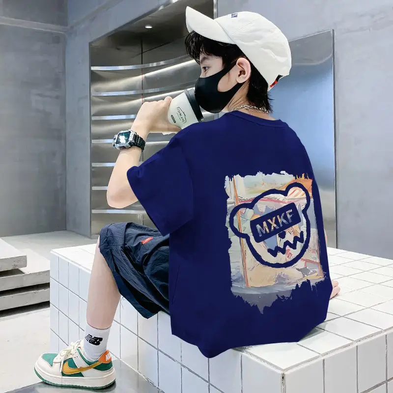 Blue Heart Print Kids T-Shirt Pure Cotton Summer - Image 3
