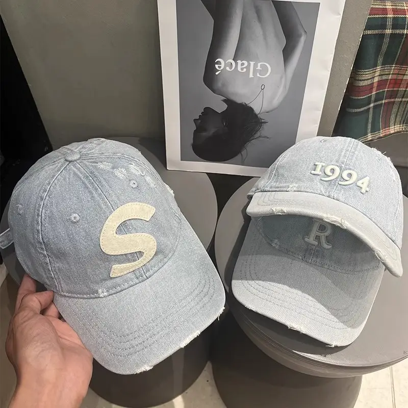 Women Denim Baseball Cap with Embroidered S Logo - Image 3