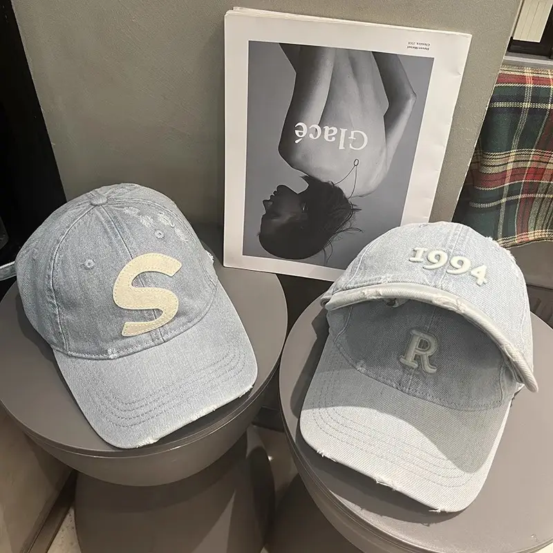 Women Denim Baseball Cap with Embroidered S Logo - Image 4