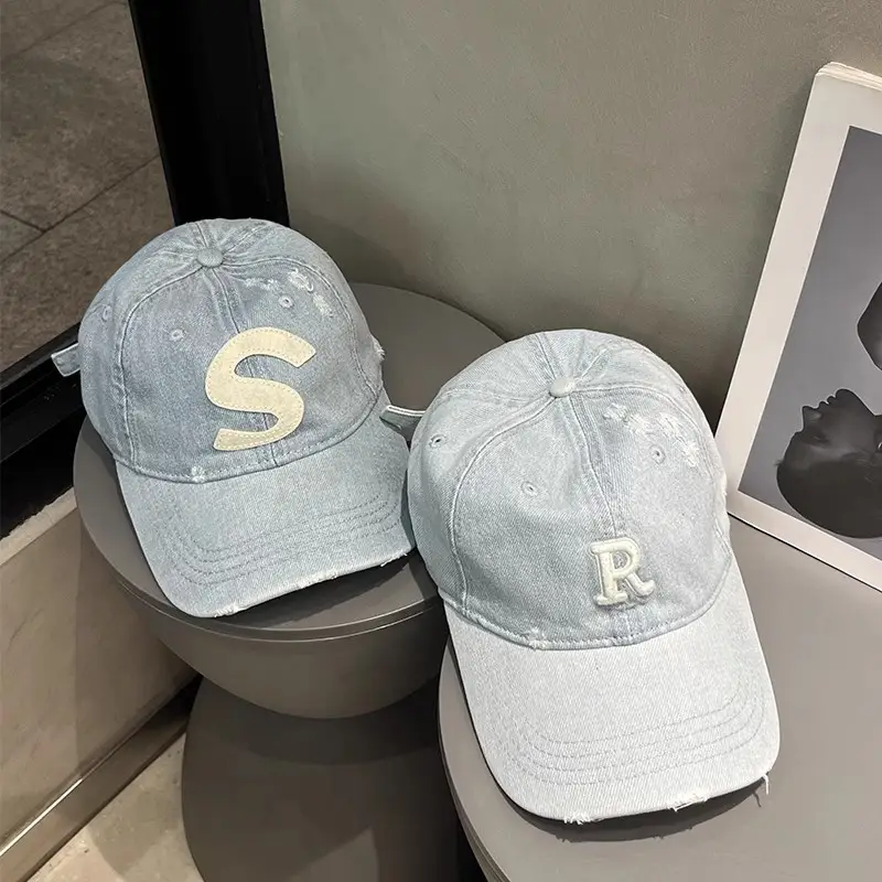 Women Denim Baseball Cap with Embroidered S Logo - Image 5