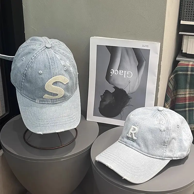 Women Denim Baseball Cap with Embroidered S Logo - Image 6
