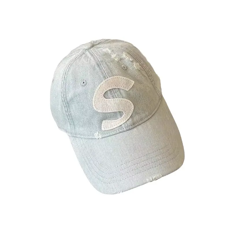 Women Denim Baseball Cap with Embroidered S Logo - Image 7