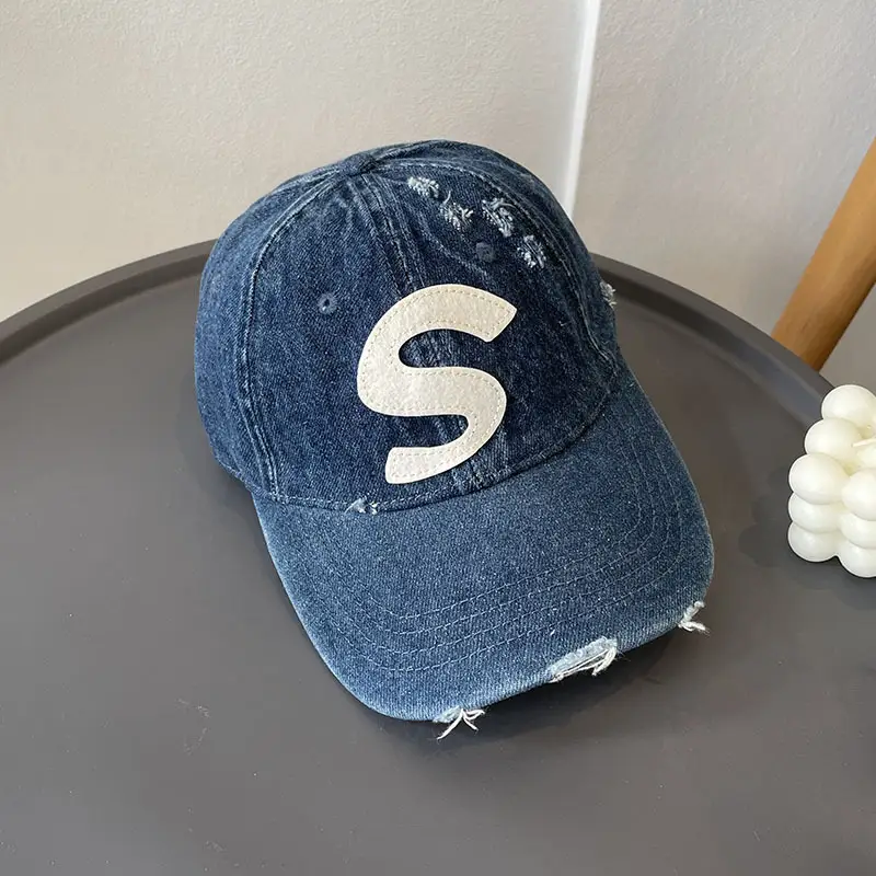 Women Denim Baseball Cap with Embroidered S Logo - Image 2