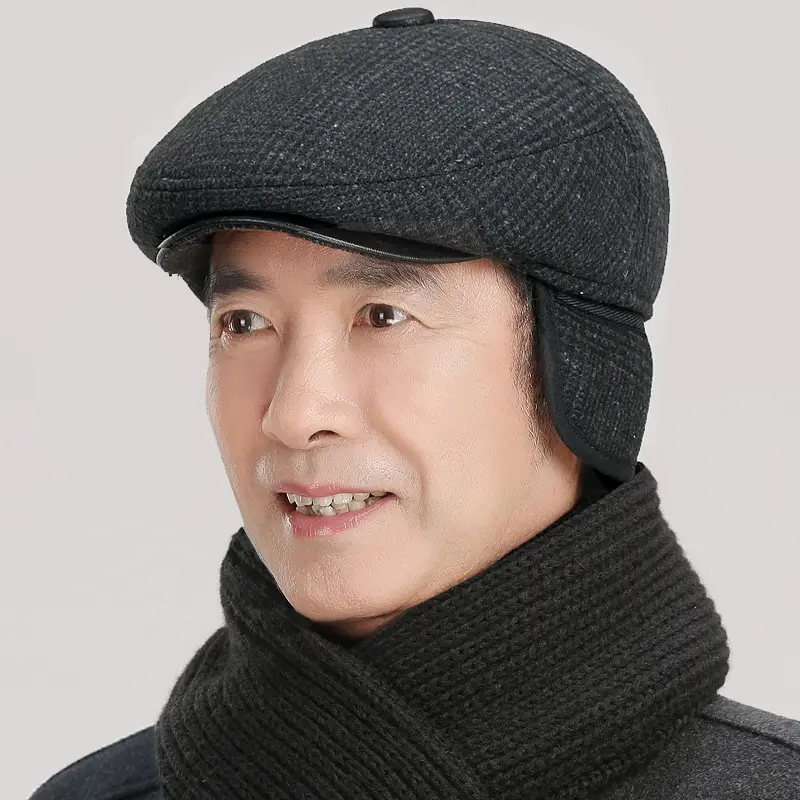 Elderly Men Winter Cap with Ear Protection Black - Image 4