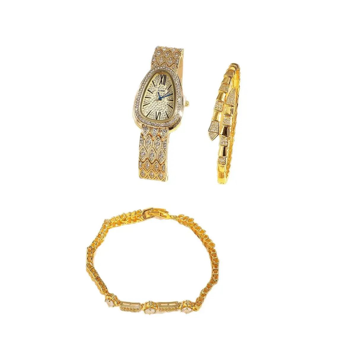 New Fashion Women's Snake Head Watch + Bracelet Set with Luminous Diamonds - Image 5