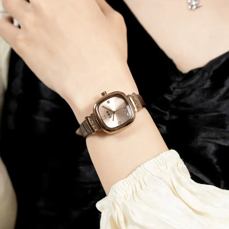 Women's Sugar Cube Quartz Watch Gold Leather Band