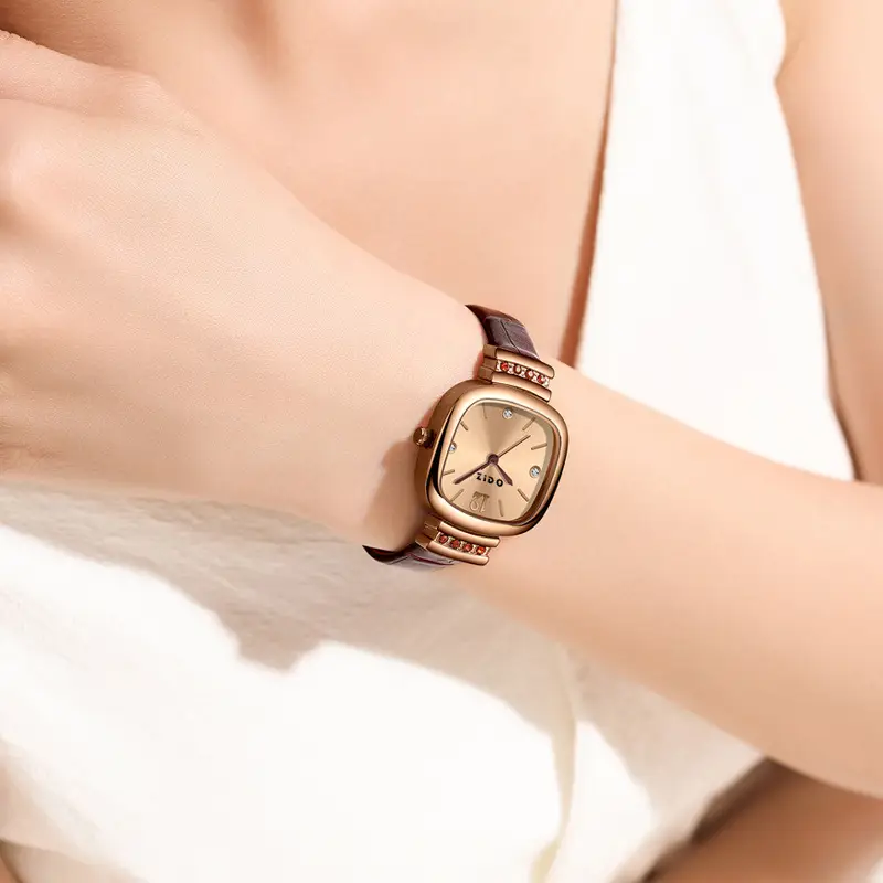 Women's Sugar Cube Quartz Watch Gold Leather Band